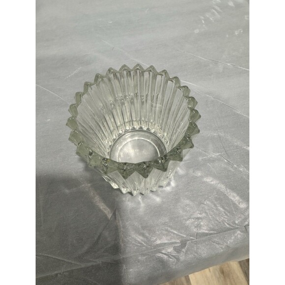Vintage Clear Pressed Glass Toothpick Holder Ribbed Glass Votive w/ Zig Zag Rim - Picture 2 of 4